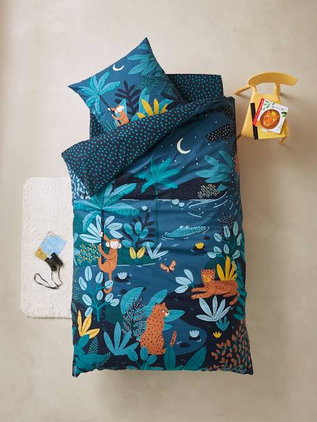 Drap-housse enfant JUNGLE NIGHT marine / vert 2 - vertbaudet enfant 