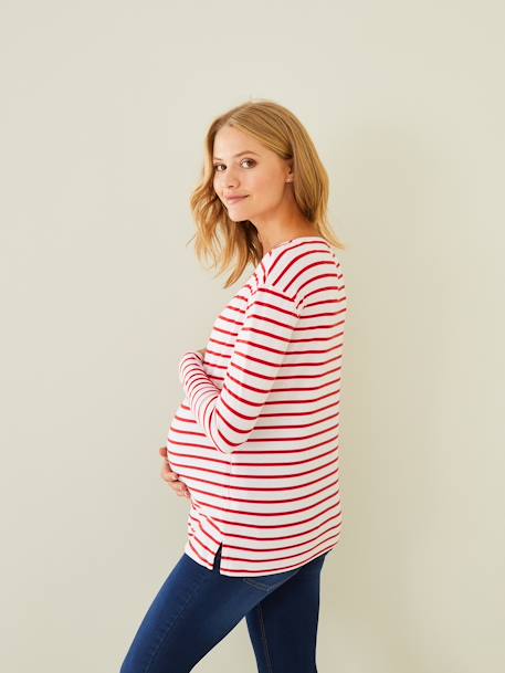 T-shirt marinière de grossesse et d'allaitement Blanc rayé rouge 3 - vertbaudet enfant 