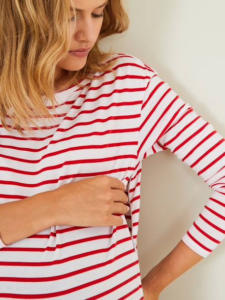 T-shirt marinière de grossesse et d'allaitement Blanc rayé rouge 2 - vertbaudet enfant 