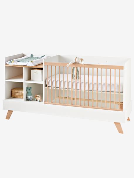 Lit combiné 4 en 1 évolutif avec rangements et table à langer COMBINID BLANC / BOIS+blanc/gris 1 - vertbaudet enfant 