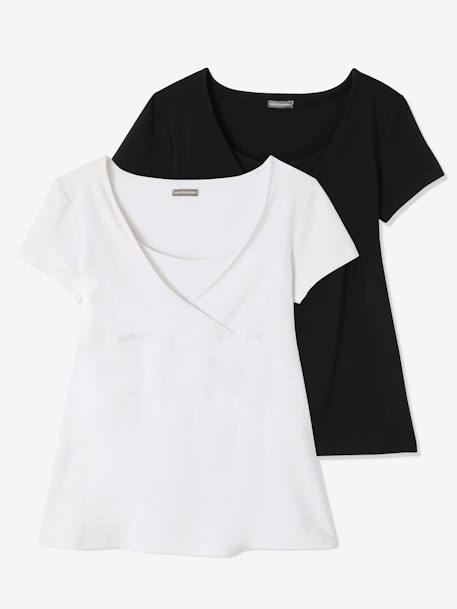 Lot de 2 T-shirts cache-coeur grossesse et allaitement Lot marine/gris+Lot noir/blanc+Lot noir/rose pâle 15 - vertbaudet enfant 
