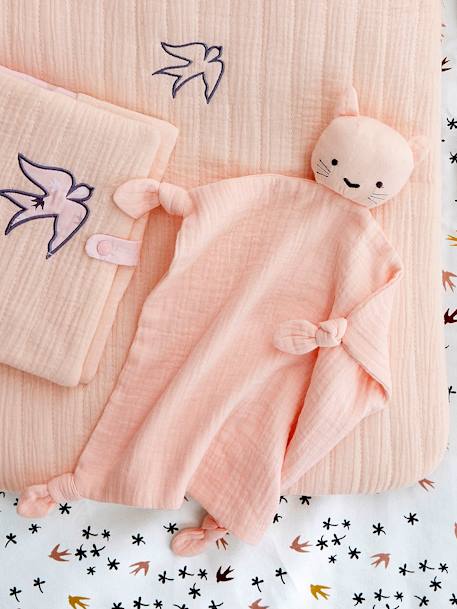 Doudou personnalisable en gaze de coton + hochet rond curry+rose+vert 5 - vertbaudet enfant 