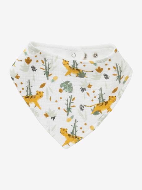 Lot de 3 bavoirs bandanas en gaze de coton beige imprimé+blanc+bleu glacier+écru+lot renard+lot vert panda+vieux rose 27 - vertbaudet enfant 