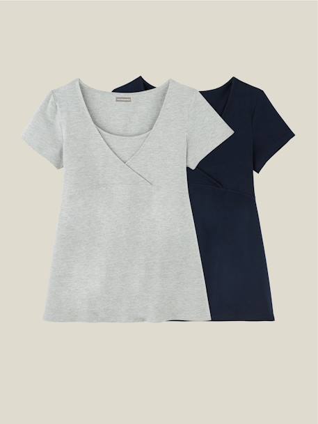 Lot de 2 T-shirts cache-coeur grossesse et allaitement Lot marine/gris+Lot noir/blanc+Lot noir/rose pâle 6 - vertbaudet enfant 