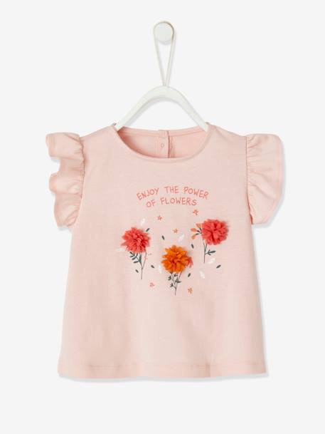 T-shirt avec fleurs en relief bébé écru+rose grisé 6 - vertbaudet enfant 