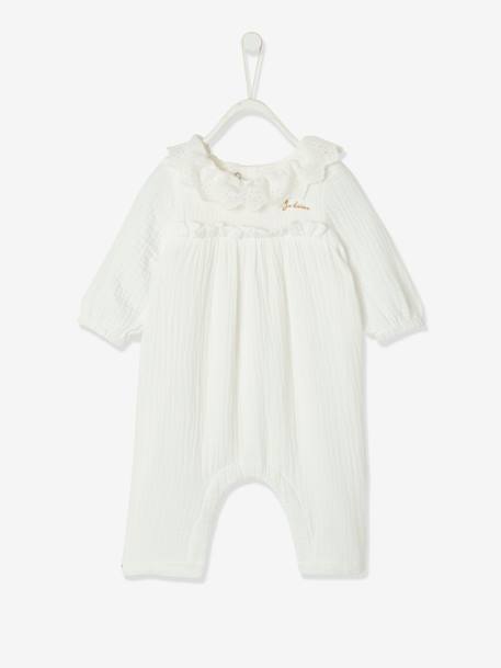 Combinaison en gaze de coton doublé bébé cappuccino+ivoire 6 - vertbaudet enfant 