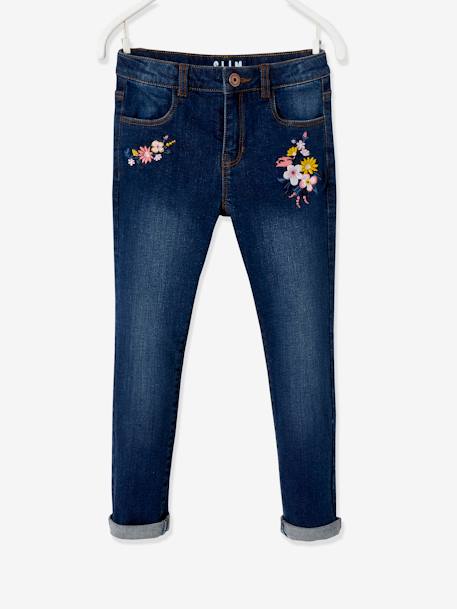 Jean slim brodé MorphologiK 'waterless' fille tour de hanches MEDIUM denim brut 4 - vertbaudet enfant 