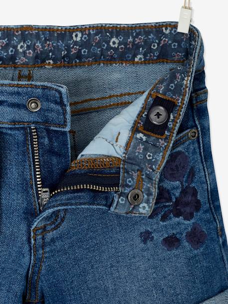 Short en jean brodé fleurs fille noeud imprimé fleurs denim brut+double stone+stone 11 - vertbaudet enfant 