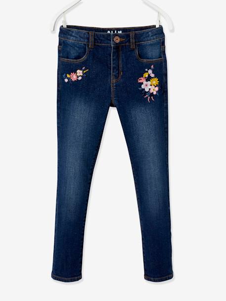 Jean slim brodé MorphologiK 'waterless' fille tour de hanches MEDIUM denim brut 3 - vertbaudet enfant 