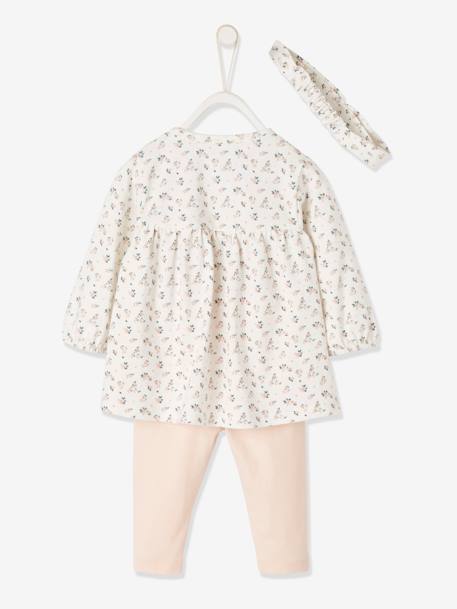 Ensemble bébé naissance 3 pièces bandeau, robe à motifs et legging nude imprimé+rose poudré 6 - vertbaudet enfant 