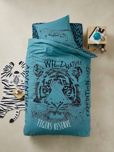 Parure fourre de duvet + taie d'oreiller TIGER bleu 1 - vertbaudet enfant 