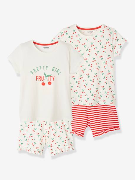 Fille-Pyjama, surpyjama-Lot de 2 pyjashorts cerise