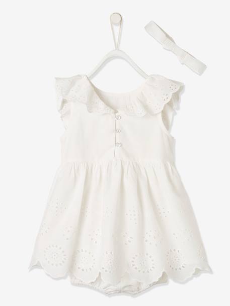 Ensemble de cérémonie bébé robe, bloomer et bandeau corail+ivoire 7 - vertbaudet enfant 