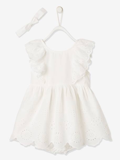 Ensemble de cérémonie bébé robe, bloomer et bandeau corail+ivoire 3 - vertbaudet enfant 