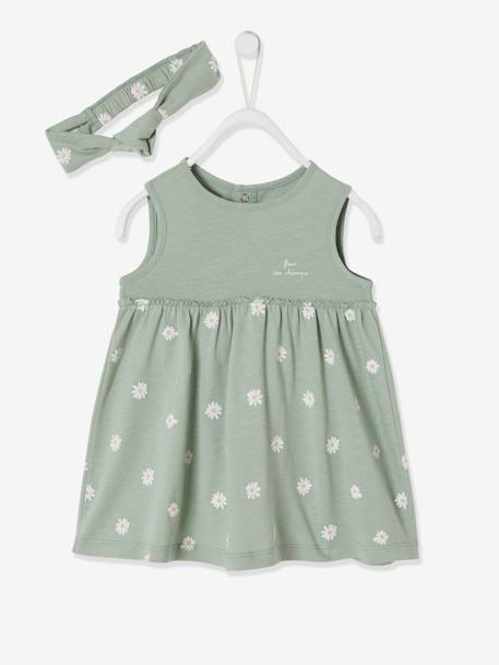 Robe et bandeau assorti bébé fille écru+rose poudré+tilleul imprimé 14 - vertbaudet enfant 