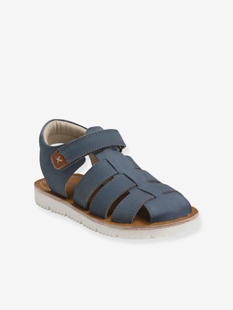 Sandales cuir scratchées garçon blue+camel 1 - vertbaudet enfant 