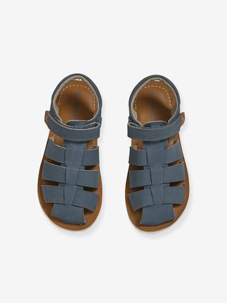 Sandales cuir scratchées garçon blue+camel 4 - vertbaudet enfant 