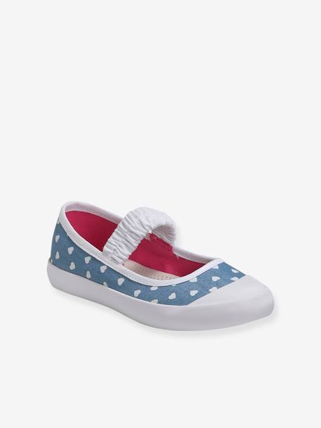 Ballerines en toile fille blanc+denim imprimé coeur+light gold+sauge 6 - vertbaudet enfant 