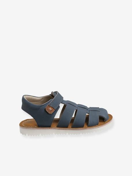 Sandales cuir scratchées garçon blue+camel 2 - vertbaudet enfant 