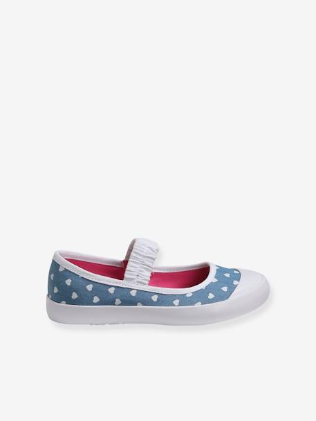 Ballerines en toile fille denim imprimé coeur+light gold+sauge 2 - vertbaudet enfant 