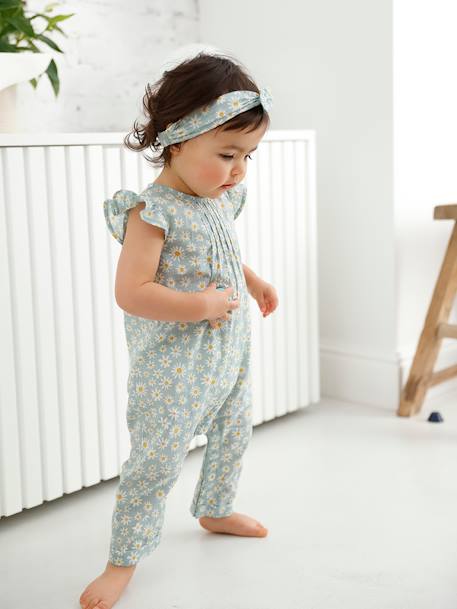 Bébé-Ensemble-Ensemble combinaison + bandeau imprimés bébé fille