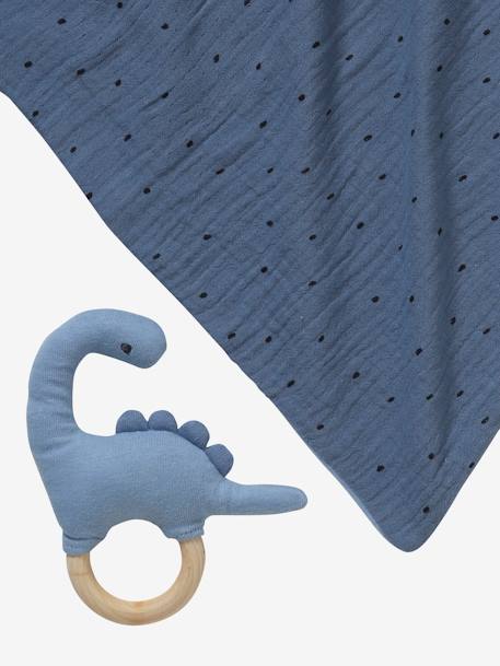 Doudou en gaze de coton + hochet en bois PETIT DINO multicolore 6 - vertbaudet enfant 