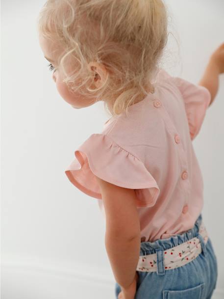 T-shirt avec fleurs en relief bébé écru+rose grisé 10 - vertbaudet enfant 