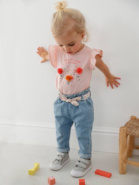 Jean avec ceinture en tissu bébé double stone 1 - vertbaudet enfant 