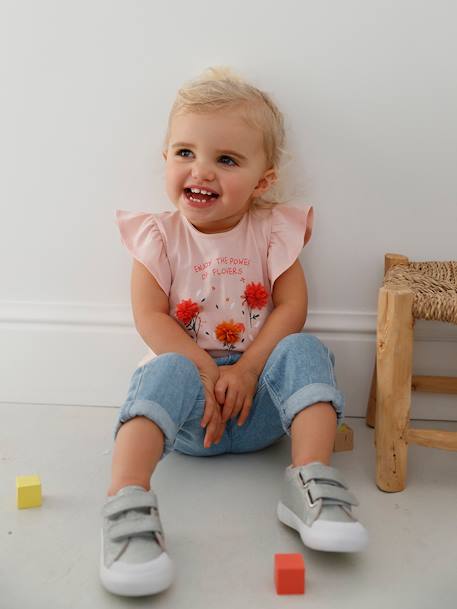 T-shirt avec fleurs en relief bébé écru+rose grisé 11 - vertbaudet enfant 