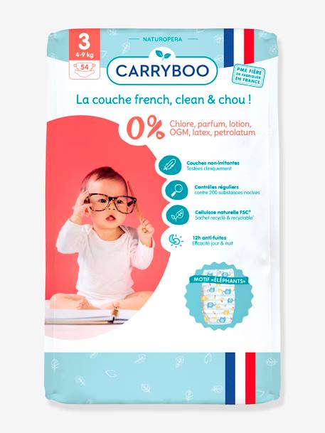 54 couches dermo-sensitives T3 (4-9 kg) CARRYBOO blanc 1 - vertbaudet enfant 