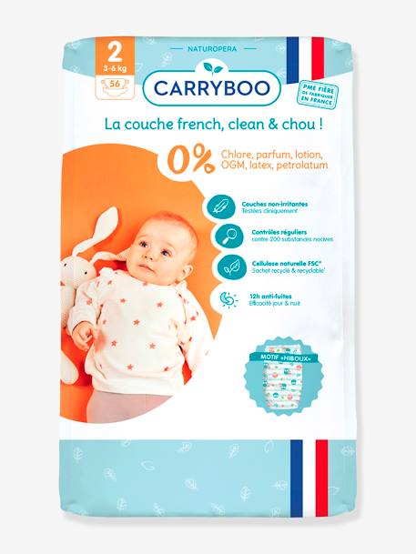 56 couches dermo-sensitives T2 (3-6 kg) CARRYBOO blanc 1 - vertbaudet enfant 