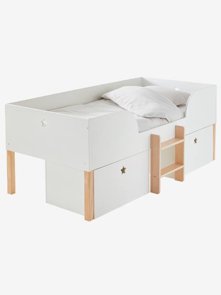 Lit en hauteur avec rangements GRANDE OURSE BLANC / BOIS 1 - vertbaudet enfant 