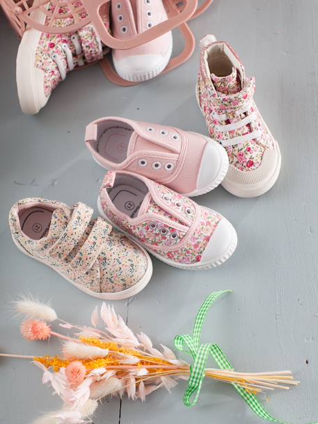 Baskets Montantes Bebe Fille Rose Fleuri Vertbaudet