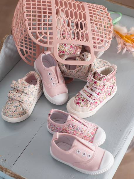 Baskets Montantes Bebe Fille Rose Fleuri Vertbaudet