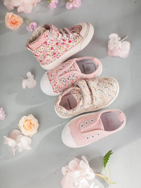 Baskets Montantes Bebe Fille Rose Fleuri Vertbaudet