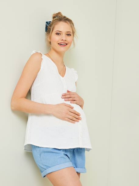 Blouse de grossesse et d'allaitement gaze de coton blanc imprimé pois or+Vert 7 - vertbaudet enfant 