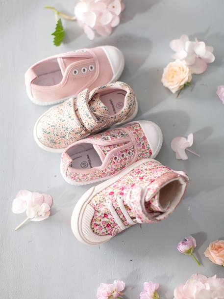 Baskets Montantes Bebe Fille Rose Fleuri Vertbaudet