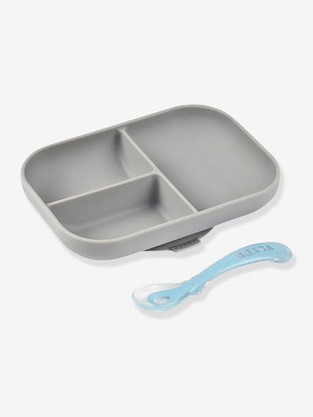 Set vaisselle 2 pièces silicone BEABA bleu+Gris clair 10 - vertbaudet enfant 