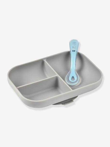 Set vaisselle 2 pièces silicone BEABA bleu+Gris clair 9 - vertbaudet enfant 