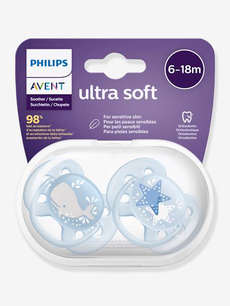 Lot de 2 sucettes ultra douces 2e âge Philips AVENT BALEINE/ETOILE 3 - vertbaudet enfant 