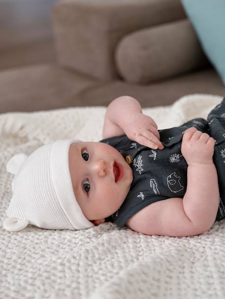 Ensemble bonnet, moufles et chaussons bébé naissance et son sac assorti bleu grisé+écru+marine 7 - vertbaudet enfant 