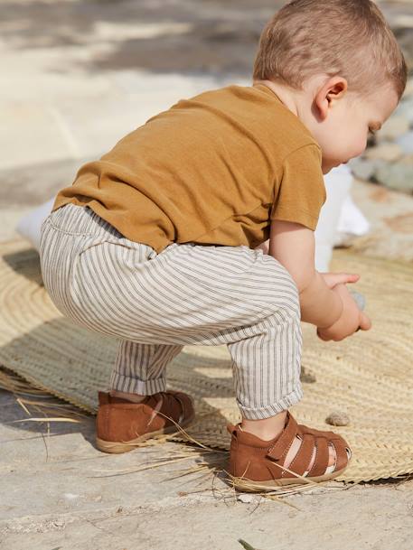 Sandales scratchées cuir bébé premiers pas cognac+marine+marron 6 - vertbaudet enfant 