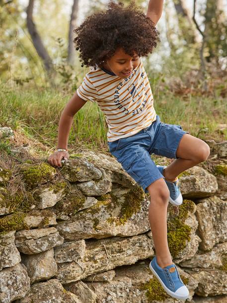 Baskets élastiquées garçon en toile BLEU MOYEN UNI+gris+VERT MOYEN IMPRIME 7 - vertbaudet enfant 