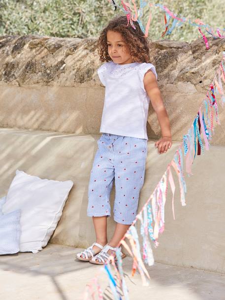 T-shirt fille avec détails broderie anglaise blanc+bleu marine+corail+fuchsia+mauve+vert pâle 7 - vertbaudet enfant 