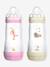 Lot de 2 biberons 320 ml MAM Easy Start anti-colique Time for Love rose + beige 1 - vertbaudet enfant 