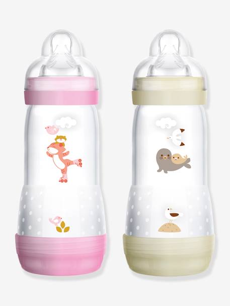 Lot de 2 biberons 320 ml MAM Easy Start anti-colique Time for Love rose + beige 1 - vertbaudet enfant 