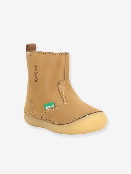 Boots fourrées cuir bébé garçon Socool Cho KICKERS® 1ers pas camel+marine 1 - vertbaudet enfant 