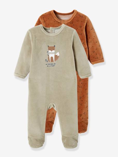 Lot De 2 Pyjamas Renard Bebe En Velours Noisette Vertbaudet