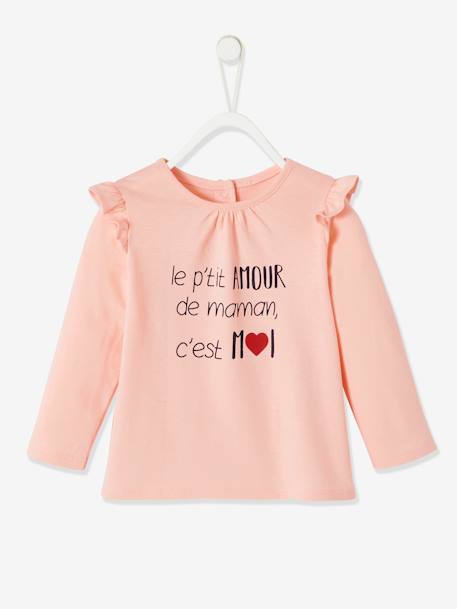 T-shirt à volants bébé manches longues rose poudré 1 - vertbaudet enfant 
