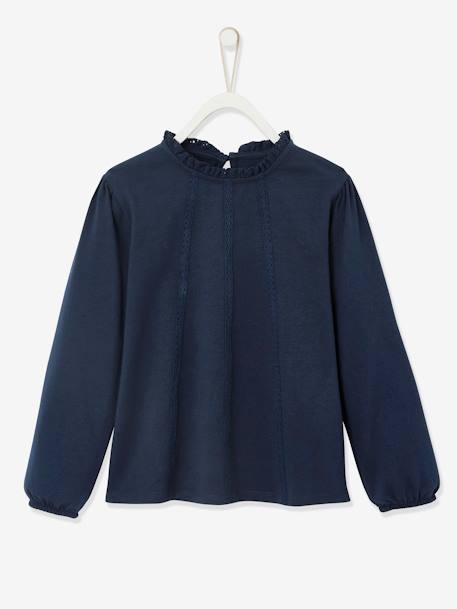 T-shirt blouse Basics fille détails en macramé BLEU FONCE UNI+VERT CLAIR UNI 2 - vertbaudet enfant 